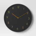 Modern Round Wall Clock – Matte Black with Gold Accents
