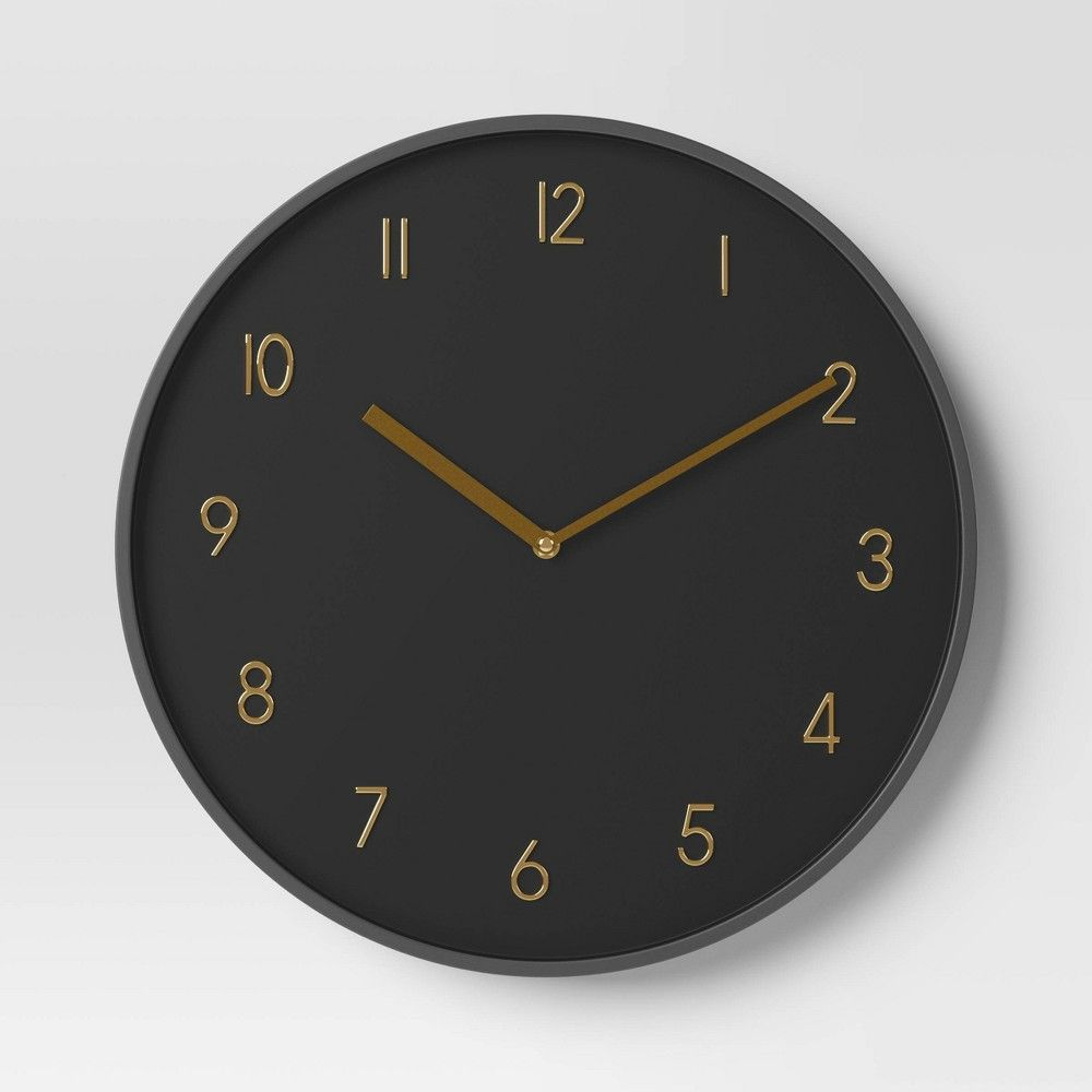 Modern Round Wall Clock – Matte Black with Gold Accents