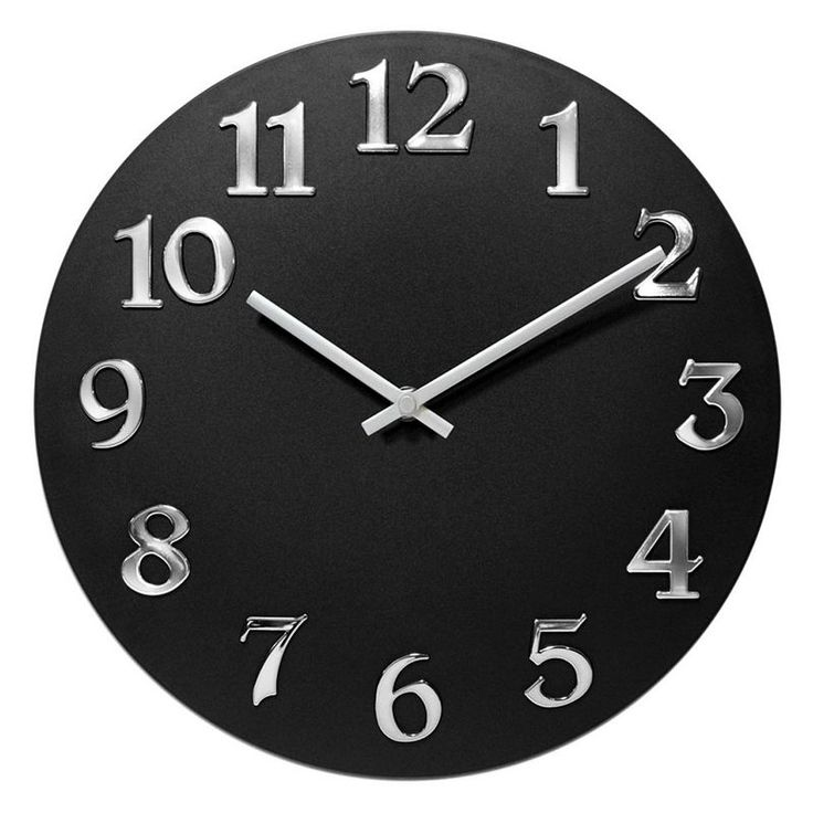 Modern Round Wall Clock – Black Dial with Silver Raised Numerals