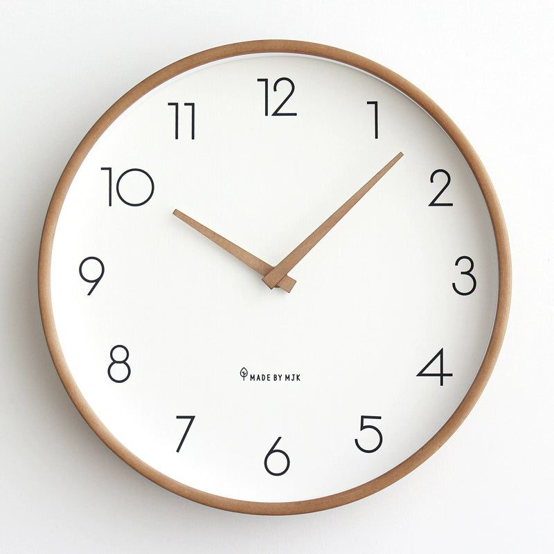 Minimalist Round Wall Clock – Natural Wood Tone Frame with White Dial