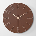 Modern Round Wall Clock – Brown Wood-Look Dial with Rose Gold Accents